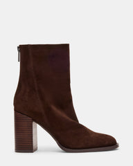 OBSESSION Chocolate Brown Suede Rounded Toe Block Heel Women's Ankle Boot | Steve Madden Sale