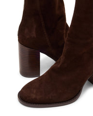 OBSESSION Chocolate Brown Suede Rounded Toe Block Heel Women's Ankle Boot | Steve Madden Sale