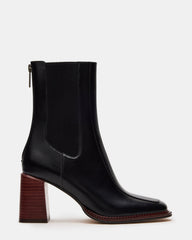 DOWNTOWN Black Leather Chelsea Block Heel Ankle Boot | Women's Booties | Steve Madden for Sale