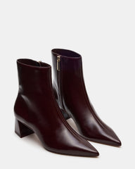 ASHLI Wine Leather Pointed-Toe Block Heel Women's Ankle Boot | Steve Madden on Sale