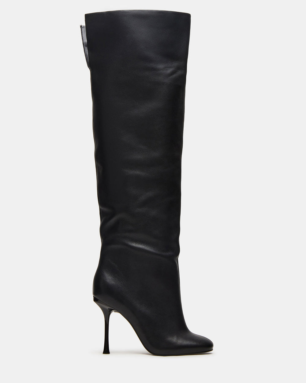 ALLURING Black Leather Over-The-Knee Square-Toe Heeled Women's Boot | Steve Madden US