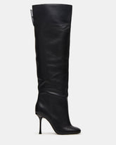 ALLURING Black Leather Over-The-Knee Square-Toe Heeled Women's Boot | Steve Madden US
