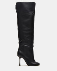 ALLURING Black Leather Over-The-Knee Square-Toe Heeled Women's Boot | Steve Madden US