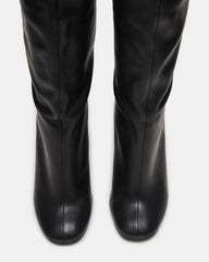 ALLURING Black Leather Over-The-Knee Square-Toe Heeled Women's Boot | Steve Madden US