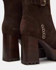 SUMMIT Dark Brown Suede Platform Lug Block Heel Women's Ankle Boot | Steve Madden for Sale