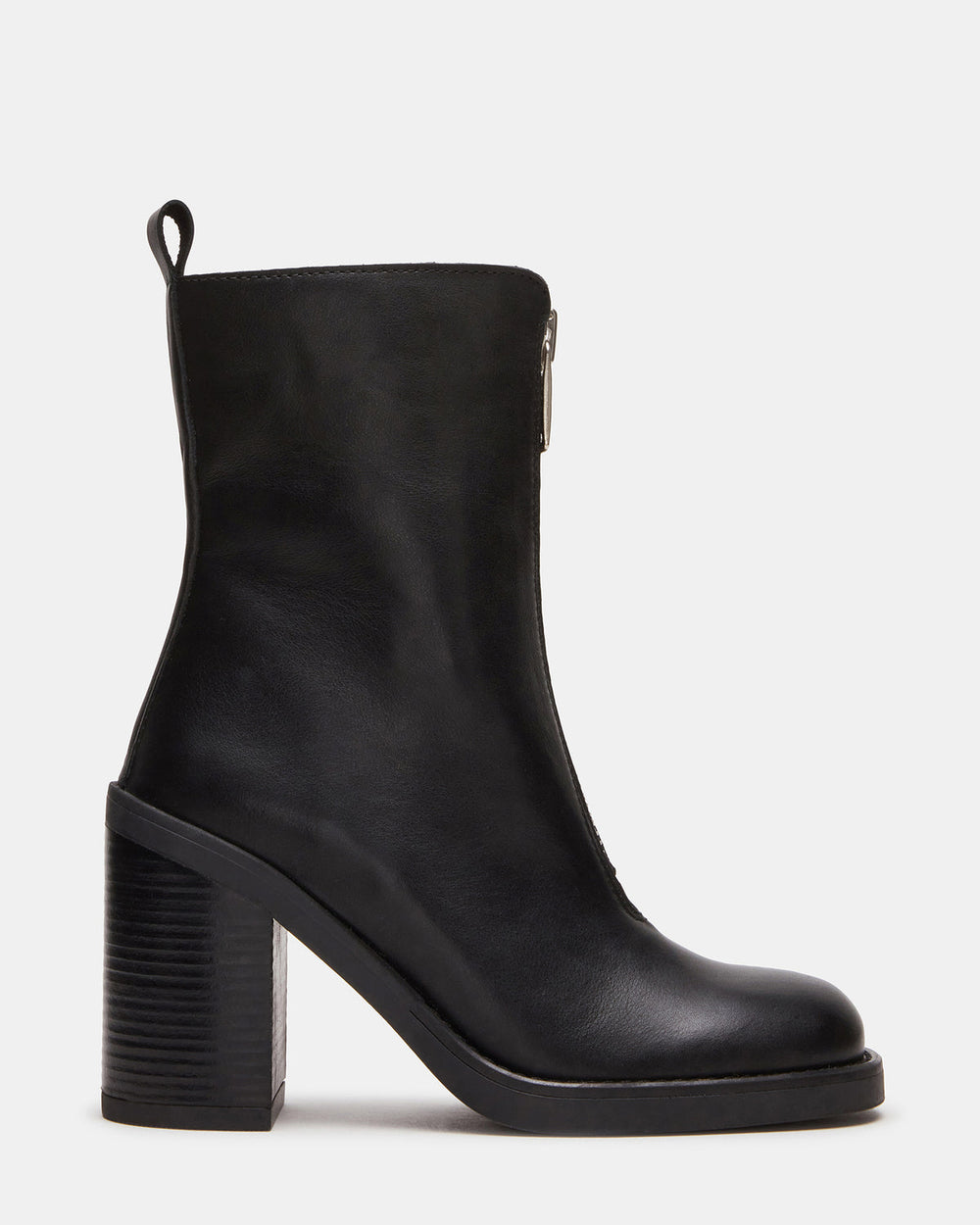 DECLAN Black Leather Block Heeled Ankle Boot | Women's Booties | Steve Madden US