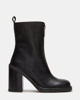 DECLAN Black Leather Block Heeled Ankle Boot | Women's Booties | Steve Madden US