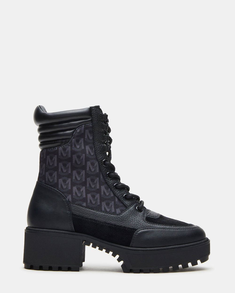 HIKER Black Multi Platform Lug Lace-Up Women's Anke Boot | Steve Madden Sale