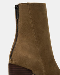 OBSESSION Taupe Suede Rounded Toe Block Heel Women's Ankle Boot | Steve Madden for Sale