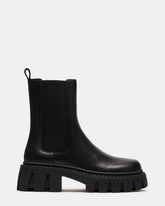 CHARGES Black Leather Platform Bootie | Women's Booties | Steve Madden Sale