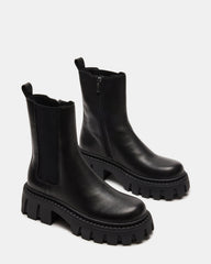 CHARGES Black Leather Platform Bootie | Women's Booties | Steve Madden Sale