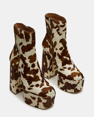 TRILLION Brown Cow Print Platform Square-Toe Block Heel Women's Ankle Boot | Steve Madden discount