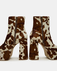 TRILLION Brown Cow Print Platform Square-Toe Block Heel Women's Ankle Boot | Steve Madden discount