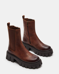 CHARGES Brown Distressed Platform Bootie | Women's Booties | Steve Madden Sale