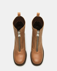 DECLAN Cognac Leather Block Heeled Ankle Boot | Women's Booties | Steve Madden near me