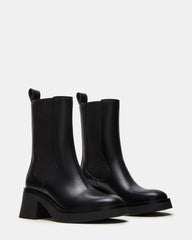 MURRAY Black Leather Block Heel Ankle Boot | Women's Booties | Steve Madden online