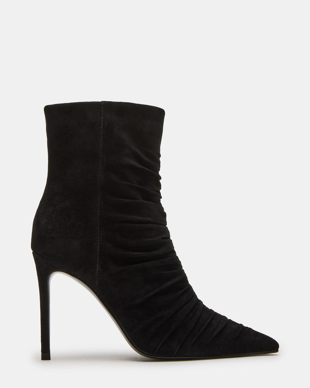 TEASE Black Suede Ruched Pointed Toe Ankle Boot | Women's Booties | Steve Madden US