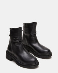 ESSENTIAL Black Leather Scrunched Ankle Boot | Women's Booties | Steve Madden on Sale