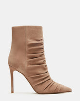 TEASE Taupe Suede Ruched Pointed Toe Ankle Boot | Women's Booties | Steve Madden discount