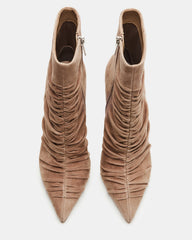 TEASE Taupe Suede Ruched Pointed Toe Ankle Boot | Women's Booties | Steve Madden discount