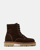FOREST Brown Suede Lug Ankle Boot | Women's Booties | Steve Madden on Sale