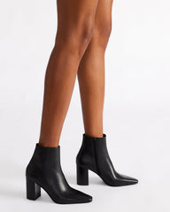 AIDAN Black Leather Block Heel Ankle Boot | Women's Booties | Steve Madden discount