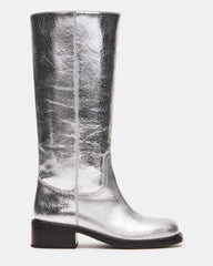 RIGGS Silver Leather Square-Toe Women's Boot | Steve Madden Sale
