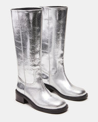 RIGGS Silver Leather Square-Toe Women's Boot | Steve Madden Sale