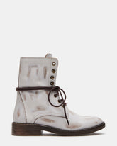 DEVIE White Leather Lace-Up Combat Bootie | Women's Booties | Steve Madden for Sale