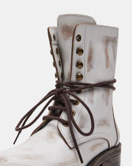 DEVIE White Leather Lace-Up Combat Bootie | Women's Booties | Steve Madden for Sale