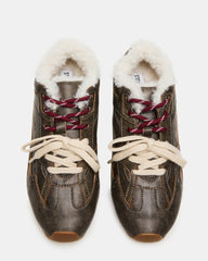 AZIEL Faux Fur Brown Distressed Low-Top Lace-Up Women's Sneakers | Steve Madden Sale