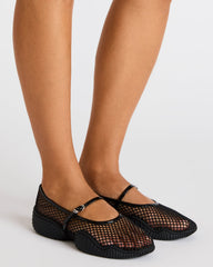 VICKEE Black Mesh Mary Jane Buckle Chunky Sole Ballet Women's Sneaker | Steve Madden on Sale
