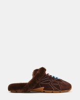 AZIEL MULE Faux Fur Chocolate Brown Suede Low-Top Lace-Up Slip-On Women's Sneaker | Steve Madden discount