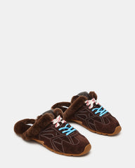 AZIEL MULE Faux Fur Chocolate Brown Suede Low-Top Lace-Up Slip-On Women's Sneaker | Steve Madden discount