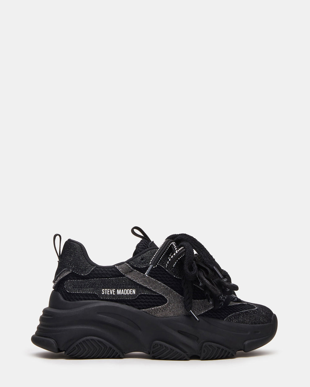 PRYCE Black Low-Top Lace-Up Chunky Platform Women's Sneaker | Steve Madden US