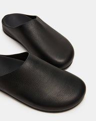 FERN Black Leather Mule Slip-On Round-Toe Women's Flat | Steve Madden US