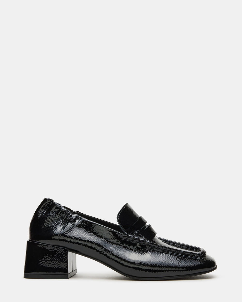 ESTEE Black Crinkle Patent Square-Toe Heeled Women's Loafer | Steve Madden US