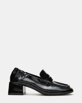 ESTEE Black Crinkle Patent Square-Toe Heeled Women's Loafer | Steve Madden US