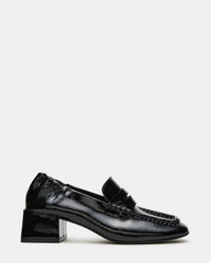 ESTEE Black Crinkle Patent Square-Toe Heeled Women's Loafer | Steve Madden US