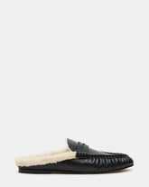 RAFE Faux Fur Black Leather Slip-On Mule Women's Flat | Steve Madden outlet
