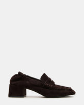 ESTEE Brown Suede Square-Toe Heeled Women's Loafer | Steve Madden on Sale