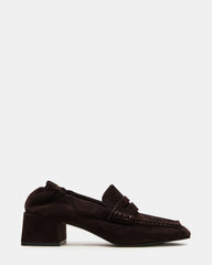 ESTEE Brown Suede Square-Toe Heeled Women's Loafer | Steve Madden on Sale