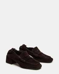ESTEE Brown Suede Square-Toe Heeled Women's Loafer | Steve Madden on Sale