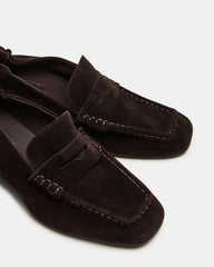 ESTEE Brown Suede Square-Toe Heeled Women's Loafer | Steve Madden on Sale