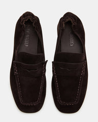ESTEE Brown Suede Square-Toe Heeled Women's Loafer | Steve Madden on Sale