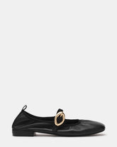 DAFFIA Black Leather Mary Jane Gold-Detail Buckle Ballet Women's Flat | Steve Madden on Sale
