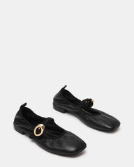 DAFFIA Black Leather Mary Jane Gold-Detail Buckle Ballet Women's Flat | Steve Madden on Sale