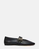 LYDIA Black Leather Square-Toe Mary Jane Ballet Women's Flat | Steve Madden outlet