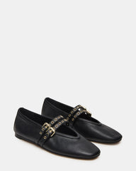LYDIA Black Leather Square-Toe Mary Jane Ballet Women's Flat | Steve Madden outlet