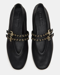 LYDIA Black Leather Square-Toe Mary Jane Ballet Women's Flat | Steve Madden outlet